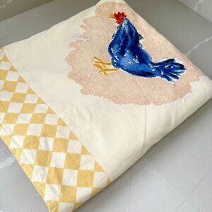 Anthropologie Farmhouse Tablecloth Lucky Roosters Checkered Border Oversized